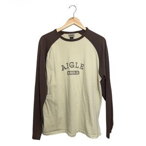 VTG Aigle 1853 Raglan Tee Shirt Men's Large 100% Cotton Long Sleeve Jersey Brown